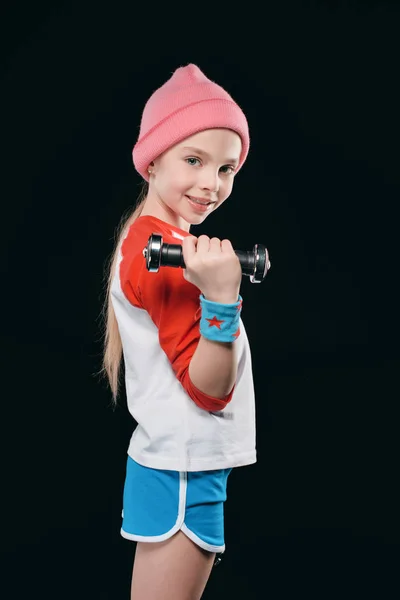 Treinamento de menina com halteres — Fotografia de Stock