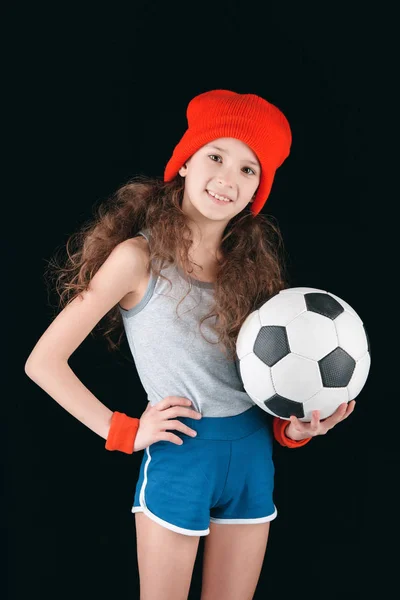 Lány focilabdával — Stock Fotó