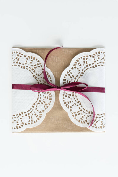 envelope with lace and ribbon