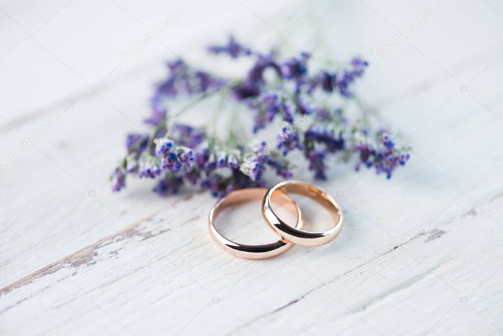 Wedding rings and flowers