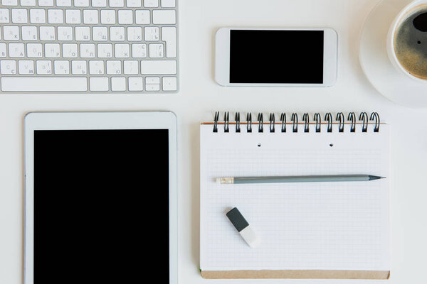 keyboard with digital tablet and smartphone