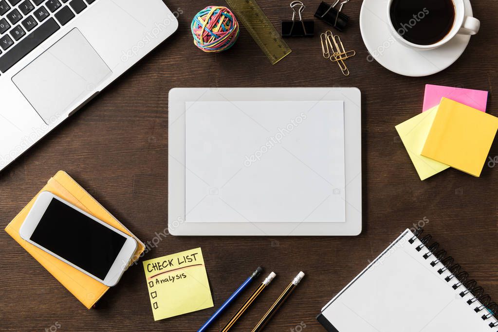 digital tablet on home office table