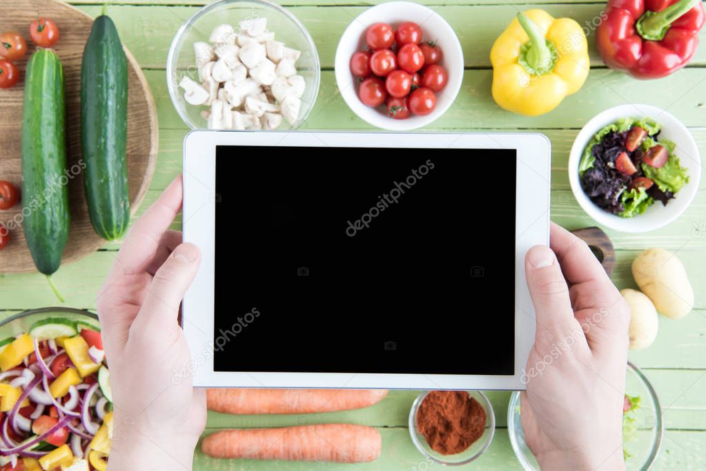 Person holding digital tablet 
