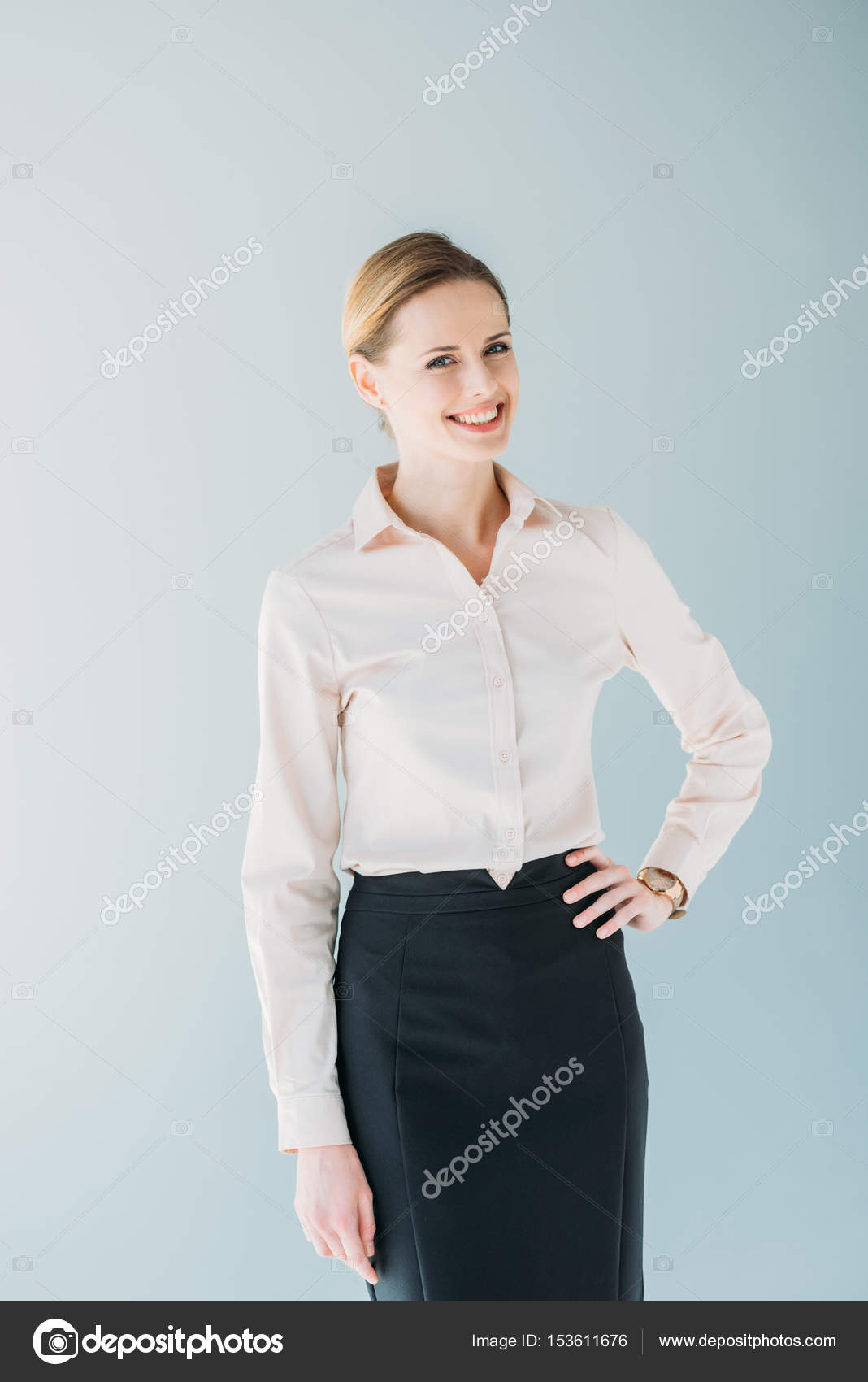 Caucasian businesswoman in formalwear smiling — Stock Photo ...