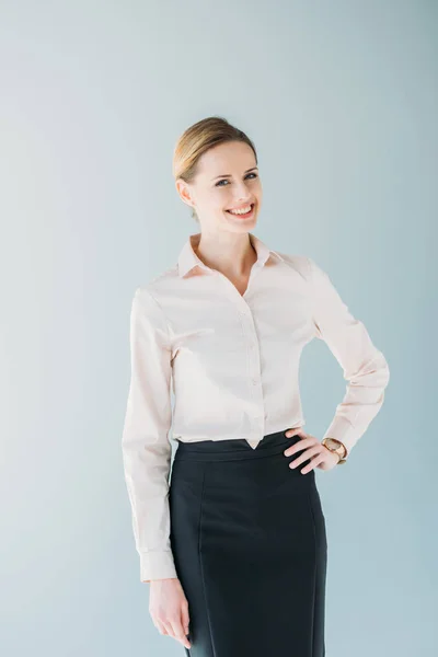 Caucasian businesswoman in formalwear smiling — Stock Photo, Image