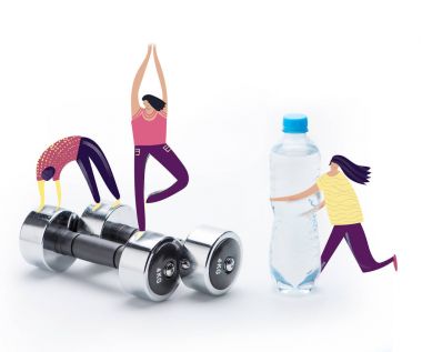 people doing sport exercises on dumbbells clipart