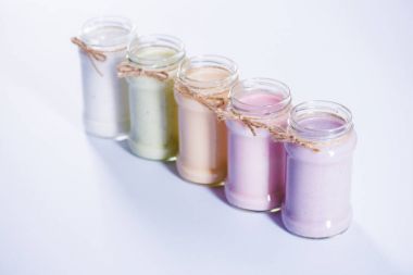 jars with various fruit milkshakes clipart