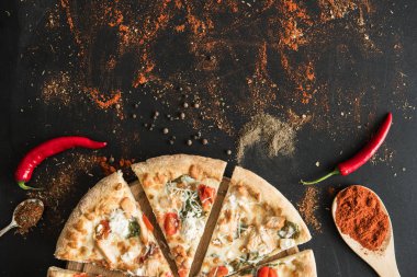 baharat ve otlar ile İtalyan pizza dilimlenmiş