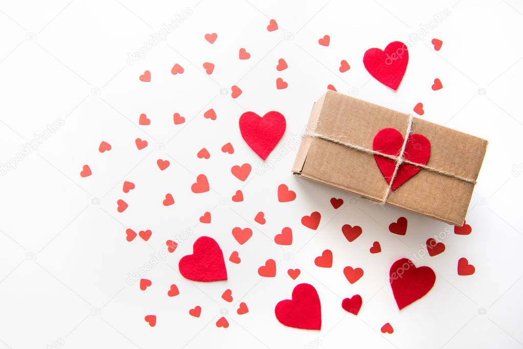 gift box with red hearts 