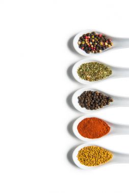 Various spices in spoons  clipart