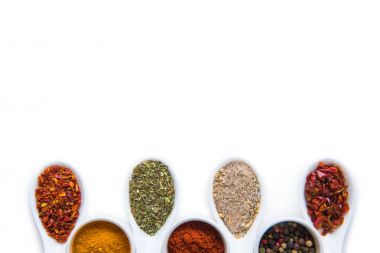 Various spices in spoons  clipart