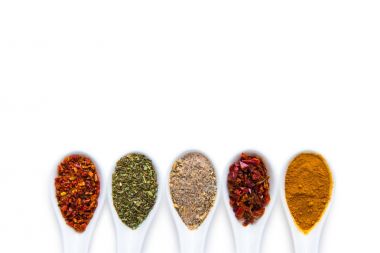 Various spices in spoons  clipart