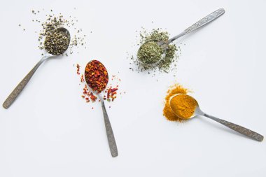 Various spices in spoons  clipart