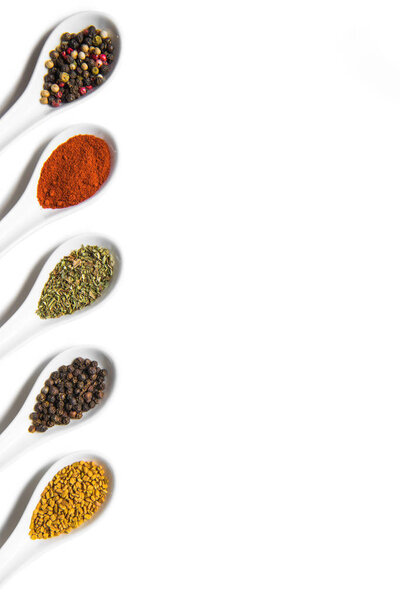 Various spices in spoons 