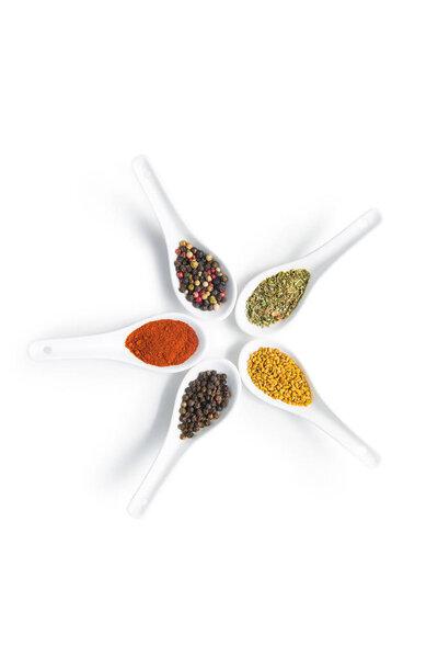 Various spices in spoons 