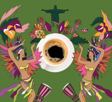 coffee with colorful brazilian theme clipart