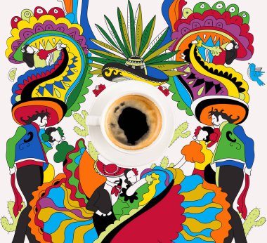 coffee with colorful mexican theme clipart