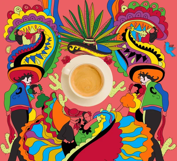 Kaffee mit buntem mexikanischem Thema — Stockfoto