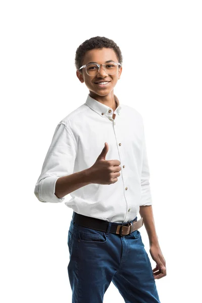 Αφρικανικός Αμερικανός έφηβος που δείχνει τον αντίχειρα επάνω — Φωτογραφία Αρχείου