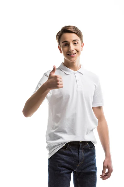 Білий підліток показує великий палець вгору — стокове фото