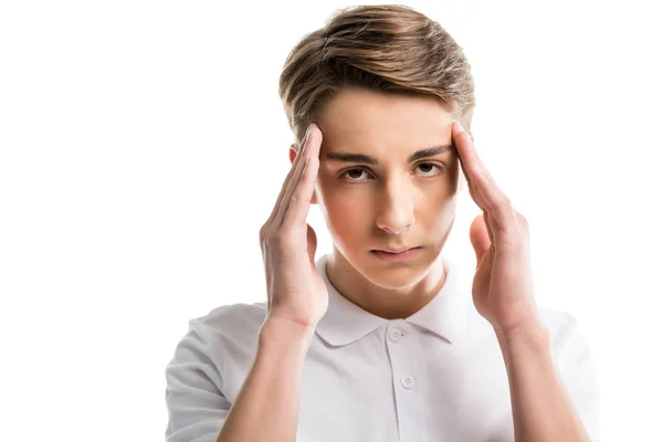 Caucásico adolescente teniendo dolor de cabeza —  Fotos de Stock