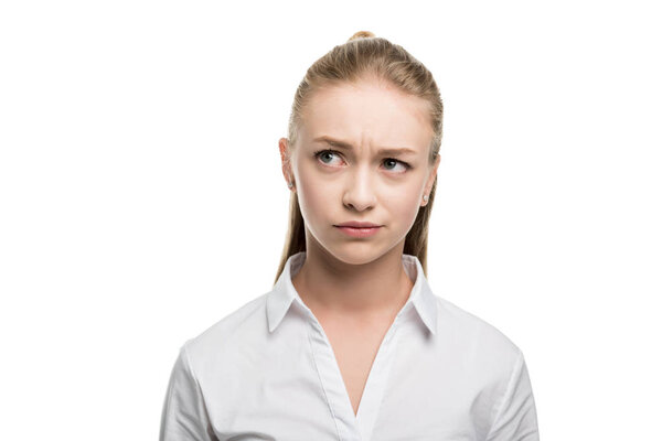 doubtful caucasian teenage girl