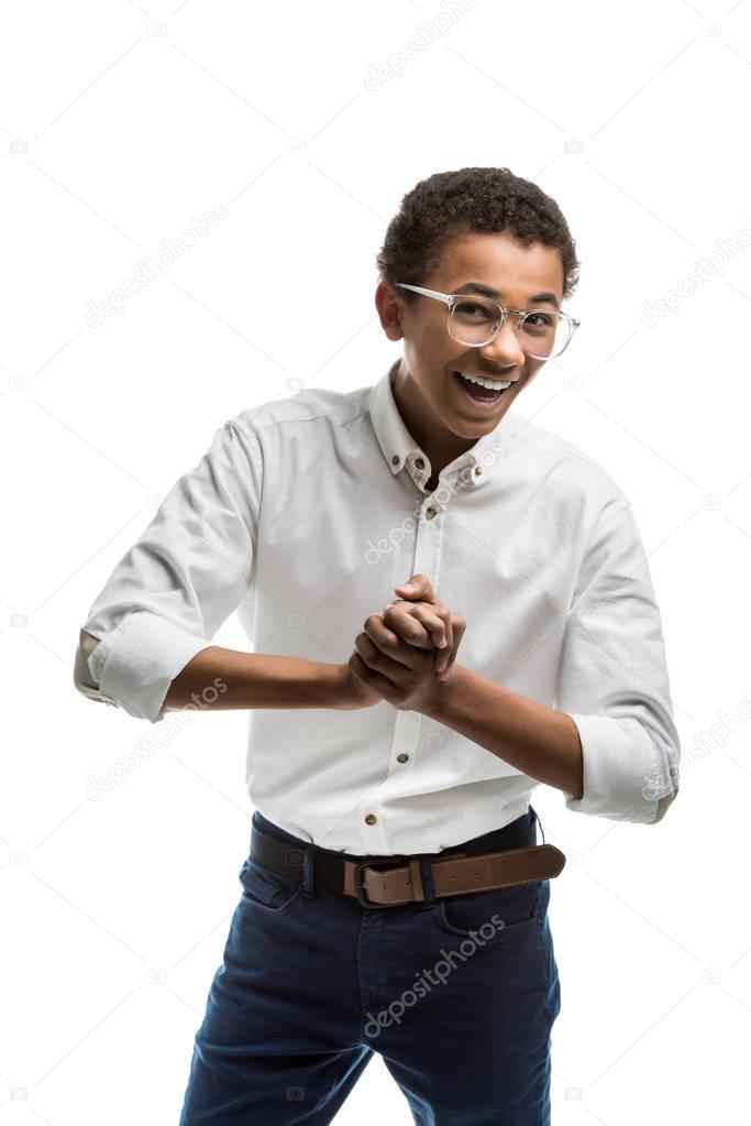 excited african american teenager