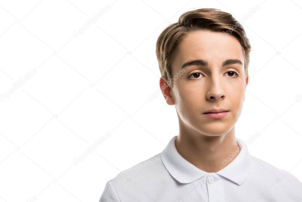 caucasian teenager in white shirt