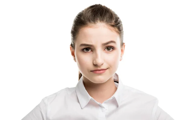 Καυκάσιος εφηβικό κορίτσι σε λευκό πουκάμισο — Φωτογραφία Αρχείου