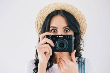 woman holding photo camera clipart