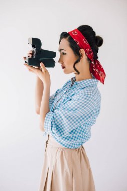 asian woman with photo camera clipart