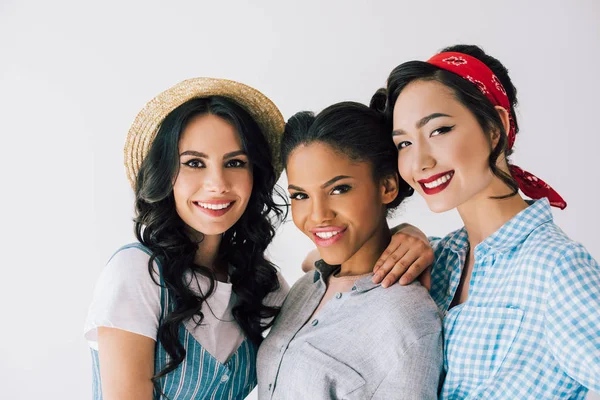 Multicultural women in retro clothing — Stock Photo, Image
