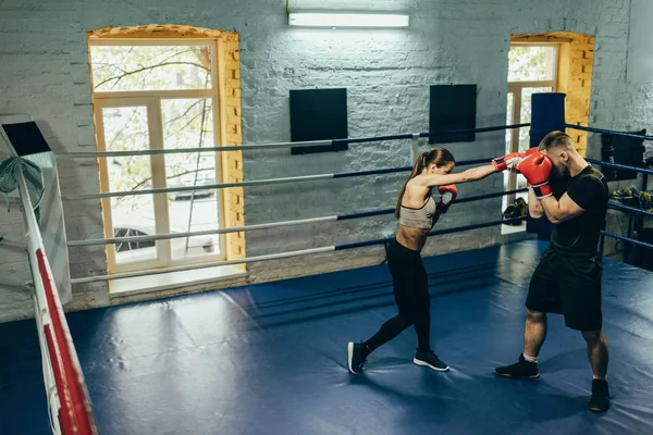 Boxers formação em anel de boxe — Fotografia de Stock