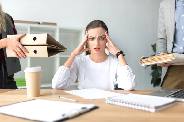 Tired woman with headache — Stock Photo, Image