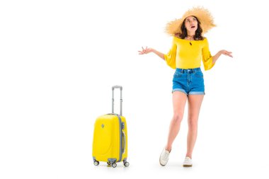 woman with luggage shredding shoulders clipart