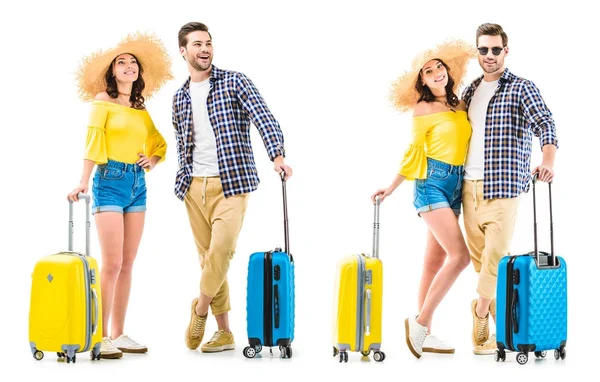 Couple of tourists holding luggages — Stock Photo, Image