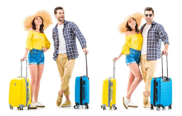 couple of tourists holding luggages