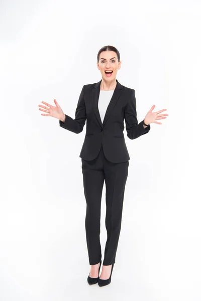 Shocked businesswoman gesturing — Stock Photo