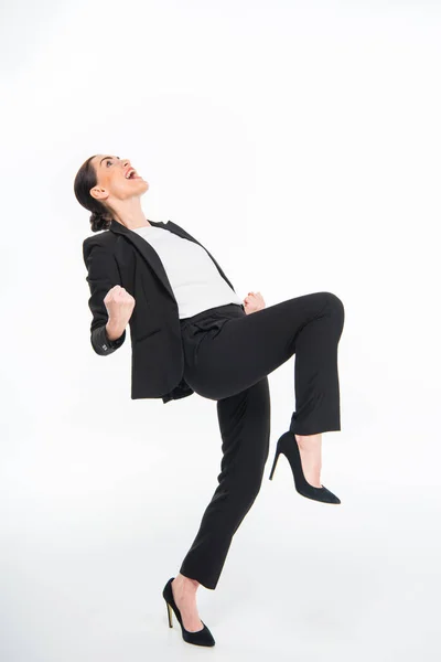 Mulher de negócios alegre triunfando — Fotografia de Stock