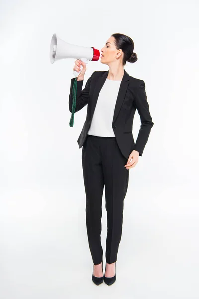 Businesswoman holding megaphone — Stock Photo