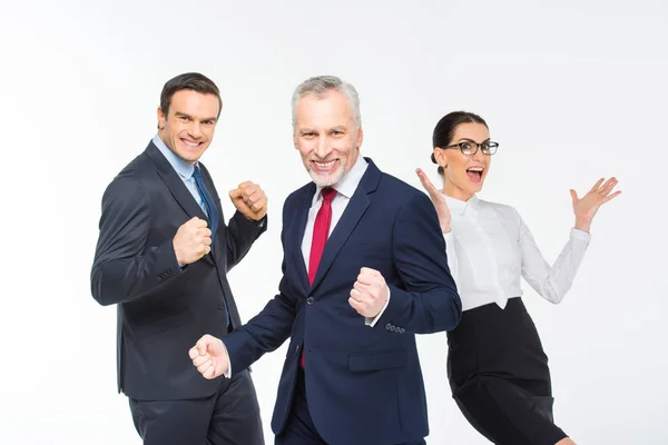 Tres personas de negocios felices - foto de stock