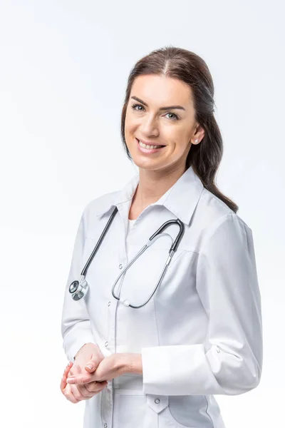 Médico feminino com estetoscópio — Fotografia de Stock