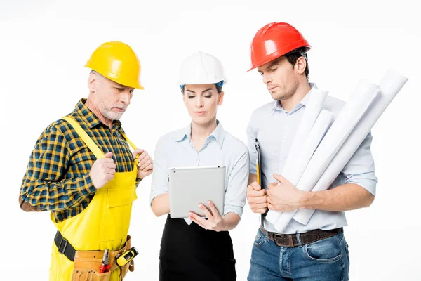 Two architects and workman — Stock Photo