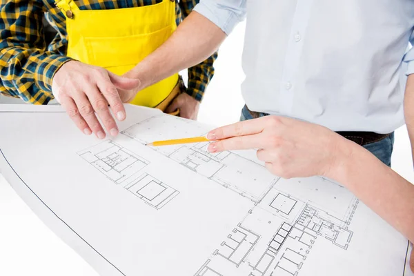 Architects examining blueprint — Stock Photo