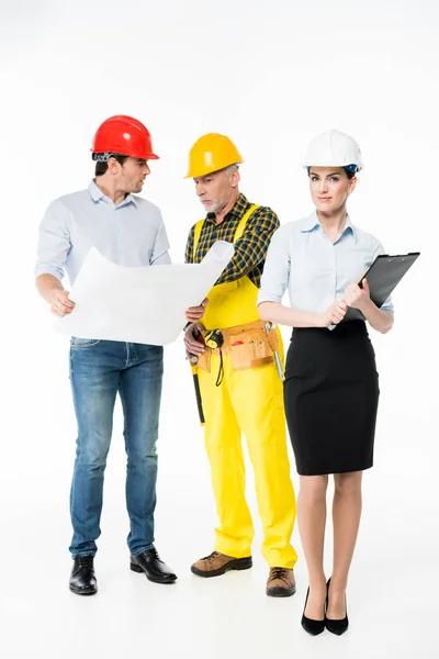 Two architects and workman — Stock Photo