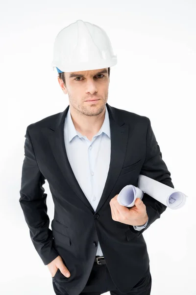 Männlicher Architekt mit hartem Hut — Stockfoto