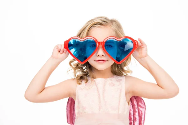 Girl in heart shaped glasses — Stock Photo