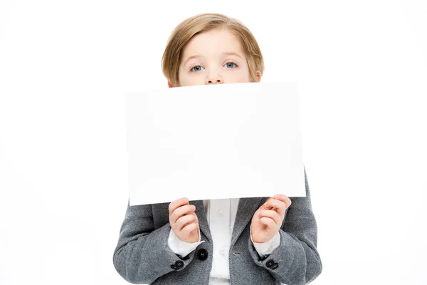 Niño con tarjeta en blanco - foto de stock