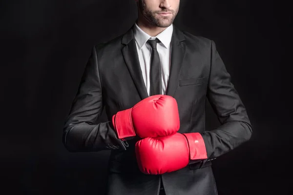 Homme d'affaires en gants de boxe — Photo de stock