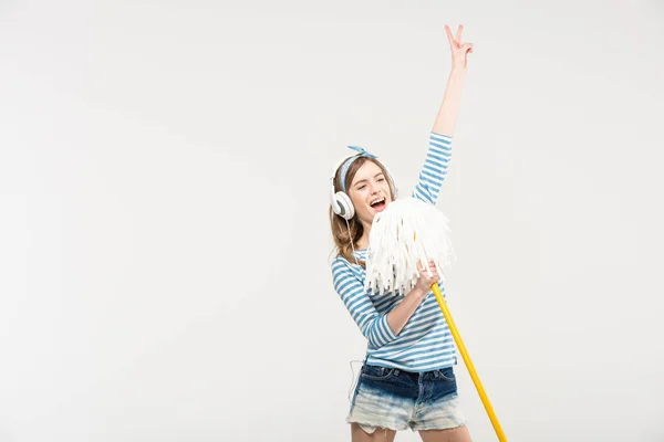 Young woman with mop — Stock Photo